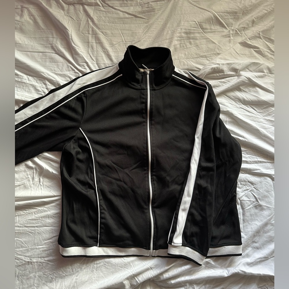 Black and white zip up athletic jacket